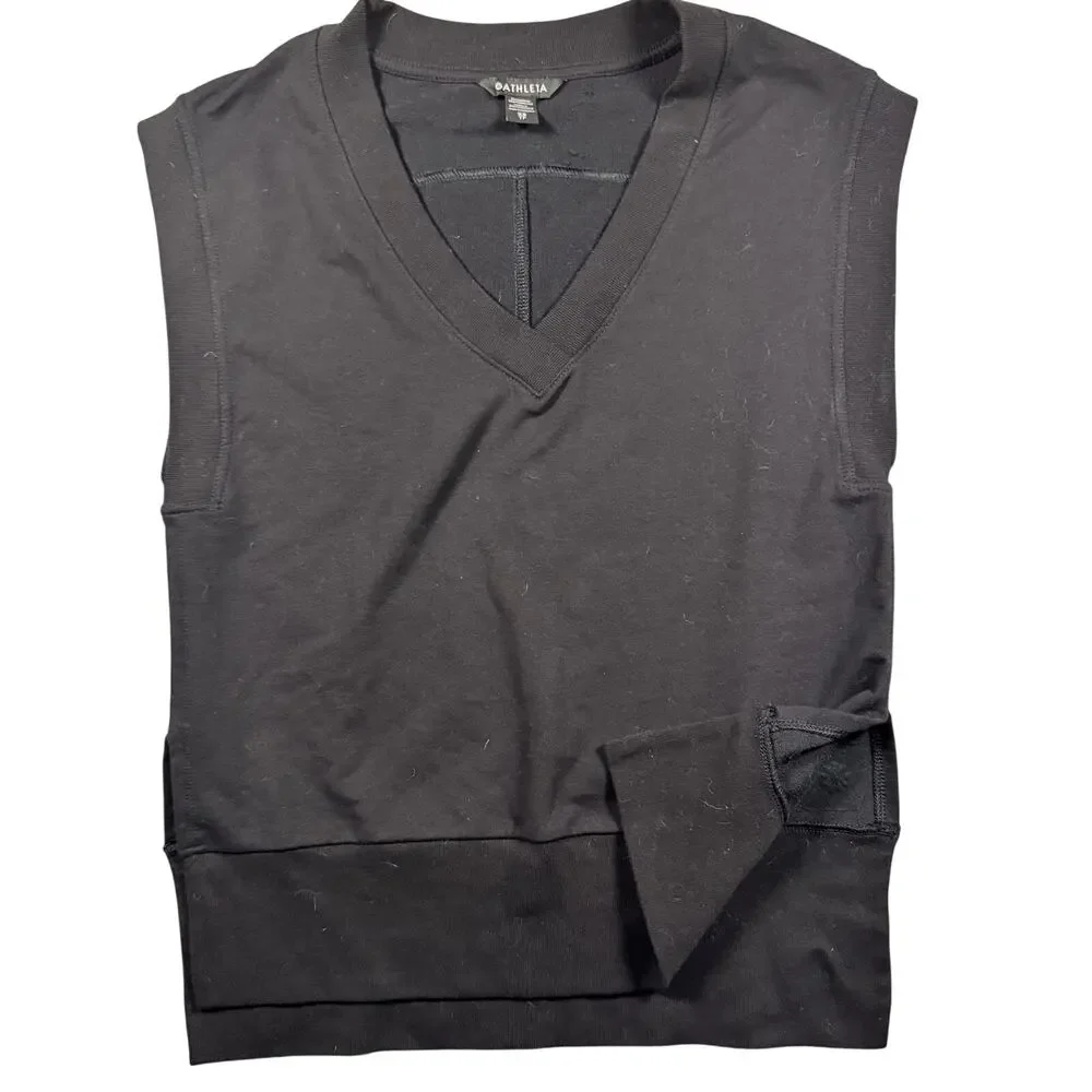 Athleta Retroberry V-Neck Sleeveless Sweatshirt Tee Black Women's - Size XS - Picture 5 of 9